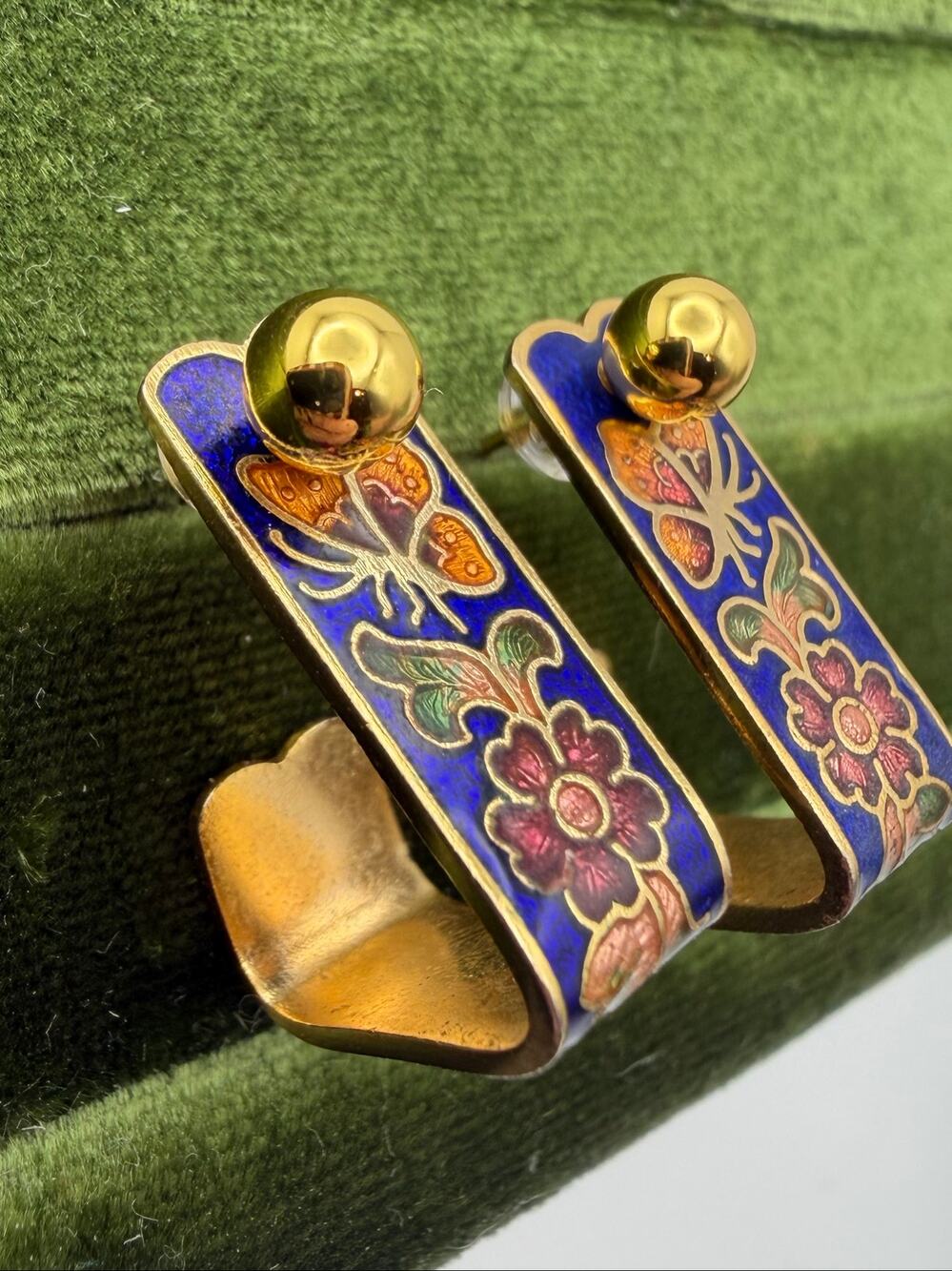 Rare blue cloisonné earring jackets with sterling studs